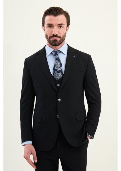 Dokulu Slim Fit Mono Yaka Erkek Takım Elbise fırsatları