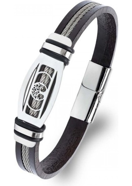 Hayat Ağacı Desenli Çelik Halatlı Erkek Bileklik 9594B17D3