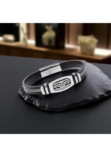 Hayat Ağacı Desenli Çelik Halatlı Erkek Bileklik 9594B17D3 modelleri