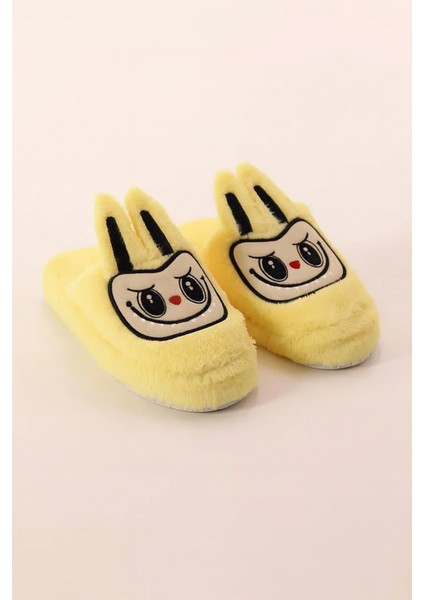 Pofuduk Sessiz Taban Figürlü Ev Terliği Tüylü Terlik