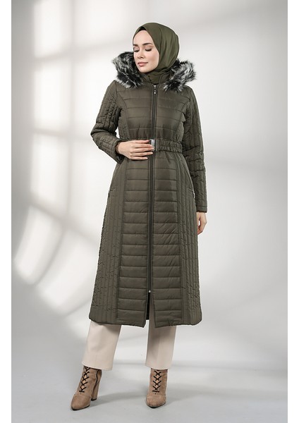 Kapüşonlu Kapitone Kaban 0813-03 Haki