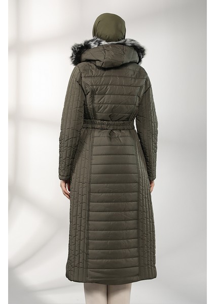 Kapüşonlu Kapitone Kaban 0813-03 Haki modelleri