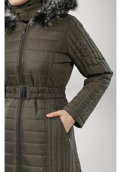 Kapüşonlu Kapitone Kaban 0813-03 Haki fırsatları