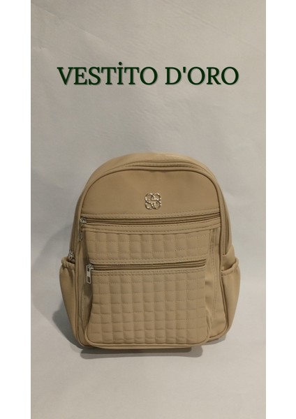 Çok Cepli Kapitoneli Kadın Sırt Çantası - Vestito D'oro