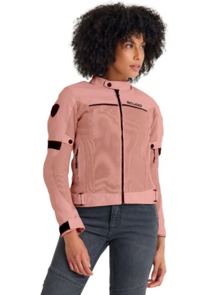 Paris Pembe Yazlık Fileli Kadın Motosiklet Montu