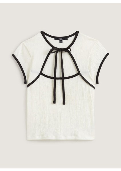 VN000R3UU201-KARI Tie Neck Top Beyaz Bisiklet Yaka Normal Düz Kadın T-Shirt
