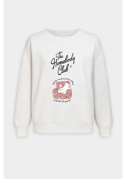 Kadın Içi Şardonlu Baskılı Oversize Sweatshirt