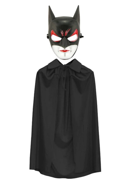 Batman Maskesi Cat Woman ve Batman Pelerini 90 cm Siyah Renk Set (5324)