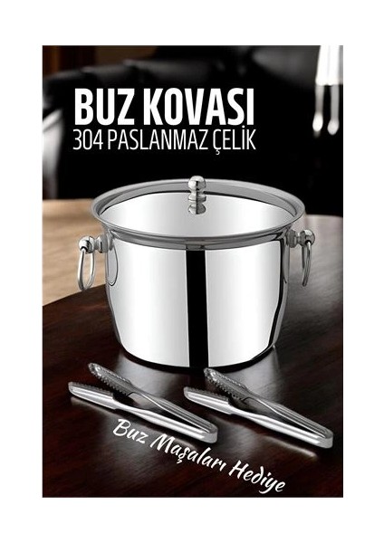 Bfs Buz Kovası 304 Paslanmaz Çelik ve Buz Maşası Seti Buz Termosu