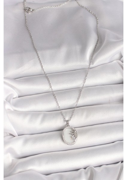 Bfs 316L Çelik Gümüş Renk Zincir Beyaz Mineli Gün Batımı Model Zirkon Taş Detaylı Kadın Kolye fiyatları