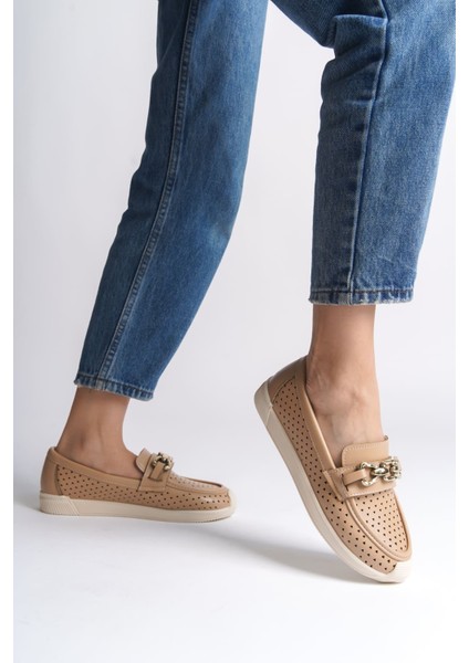 LAYLA Bağcıksız Ortopedik Rahat Taban Kalp Desenli Kadın Babet Ayakkabı CKT - Ten fiyatları