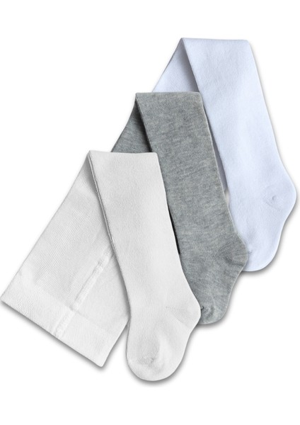 Kız Erkek Unisex Bebek Çocuk Beyaz Gri Krem Külotlu Çorap 3lü Set