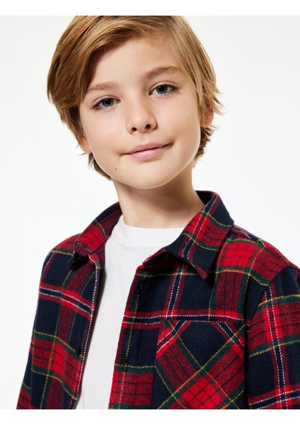 Ekoseli Uzun Kollu Düğmeli Yün Karışımlı Oduncu Gömlek modelleri