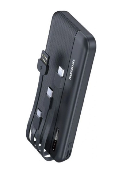 10000 Mah Micro Type-C USB Lightning 4 Kablolu Hızlı Kablosuz Şarj Powerbank (5324)