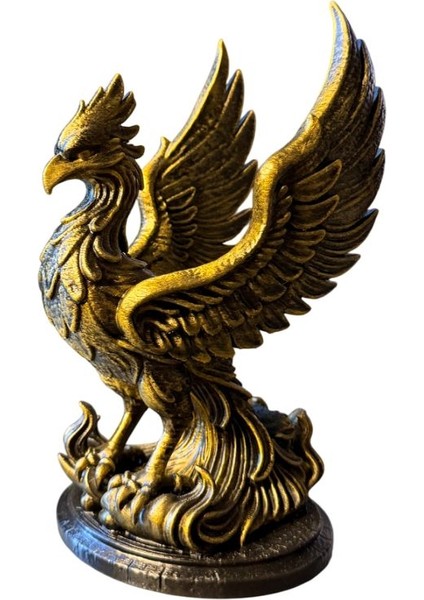 Eskitme Görünümlü Anka Figürlü Şarap Standı – El Boyaması Dekoratif Şarap Tutucu ve Sanatsal Ev Dekoru (Altın)