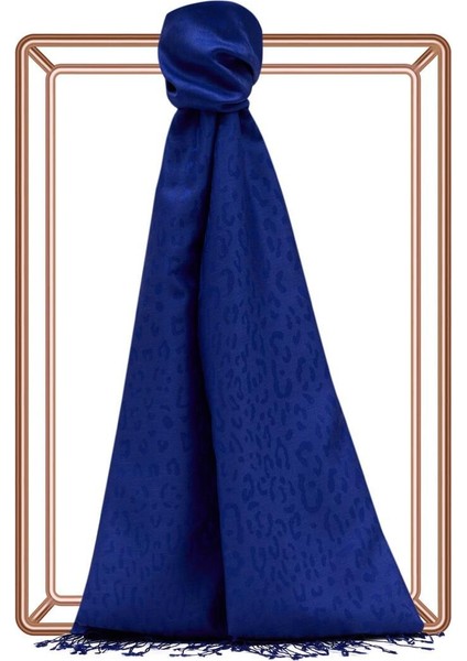 Ipekevi Desenli Ipek Şal - Leopar Jakar Desenli - Saks Mavisi