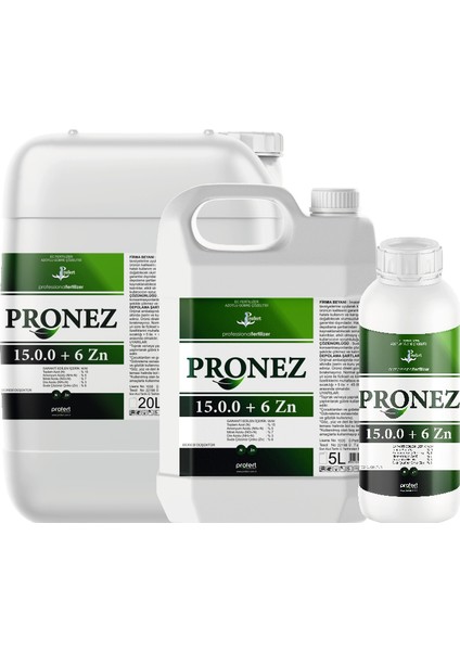 Pro-Nez N:15 Zn:6 Sıvı Çinko Azotlu Gübre – Bitki Geliştirici, Yaprak Gübresi – 1 Lt