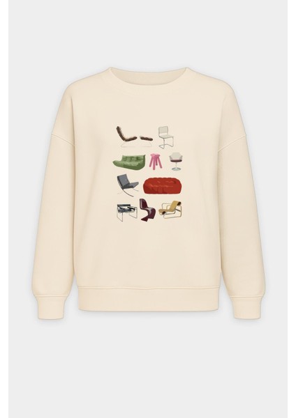 Kadın Premium Kumaş Baskılı Içi Şardonlu Oversize Sweatshirt