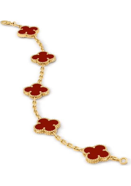 Van Cleef & Arpels Vintage Alhambra Bileklik, 5 Motif Yonca, Bordo Karnelyan 925 Ayar Gümüş fırsatları