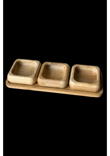 Standlı Bambu Çerezlik, 3'lü Kare Çerezlik, Ikramlık ve Sunumluk Seti Takımı, 9 cm Çap, 1 Set fırsatları
