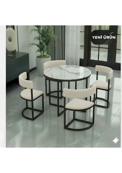 Melis Metal 90 cm Çap Yuvarlak Yemek Masası Takımı 4 Kişilik Balkon Masası Mutfak Masası Takımı