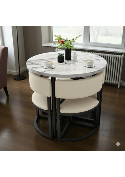 Melis Metal 90 cm Çap Yuvarlak Yemek Masası Takımı 4 Kişilik Balkon Masası Mutfak Masası Takımı modelleri