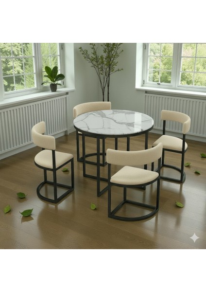 Melis Metal 90 cm Çap Yuvarlak Yemek Masası Takımı 4 Kişilik Balkon Masası Mutfak Masası Takımı fırsatları