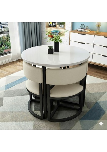 Melis Metal 90 cm Çap Yuvarlak Yemek Masası Takımı 4 Kişilik Balkon Masası Mutfak Masası Takımı indirimleri