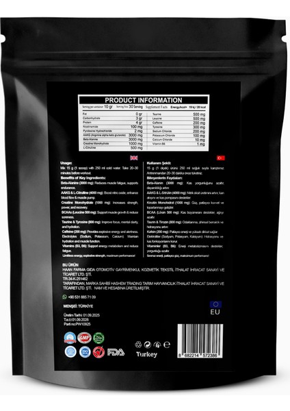 Pre-Workout Limitless Energy, Sınırsız Enerji & Performans - 300G – Ananas Aromalı fiyatları