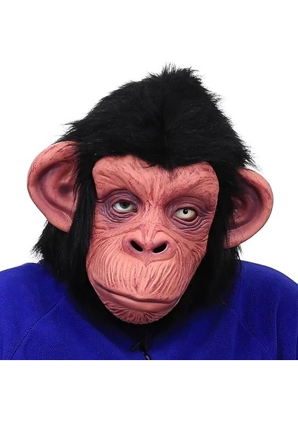 Siyah Saçlı Kafaya Tam Geçmeli Lateks Şempanze Maskesi - Lateks Maymun Orangutan Goril Maske Et Maske modelleri