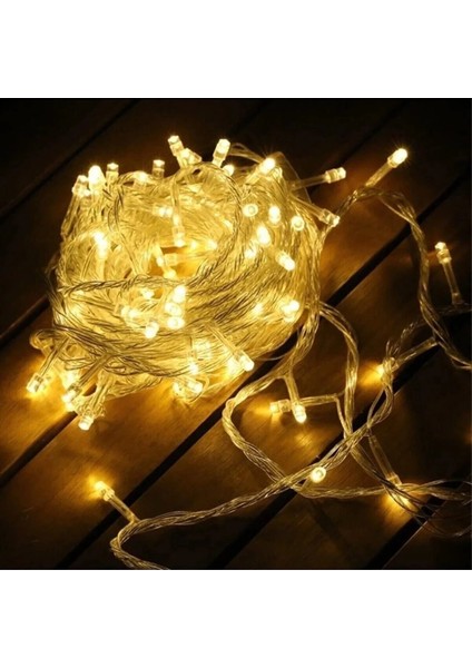 Yılbaşı Aydınlatması 100 LED Perde Hortum Sıcak Beyaz Işık - 10 Metre Dekoratif Şeffaf Kablolu Süs - Lisinya