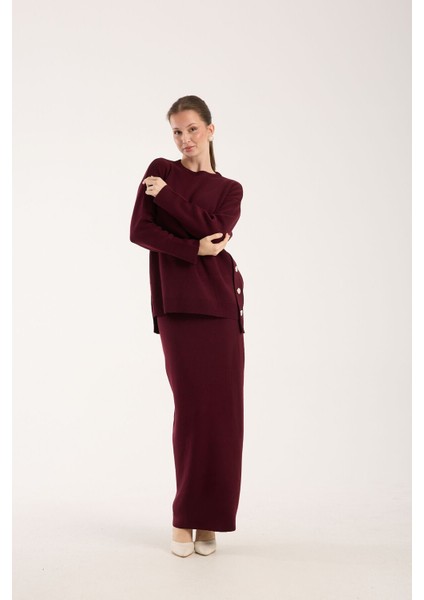 Triko Uzun Etek Bluz Takım Bordo Bordo