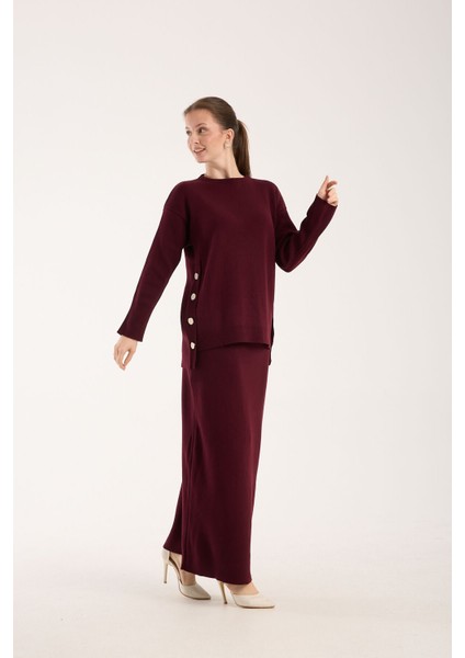 Triko Uzun Etek Bluz Takım Bordo Bordo modelleri