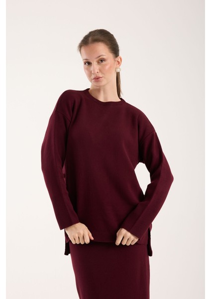 Triko Uzun Etek Bluz Takım Bordo Bordo