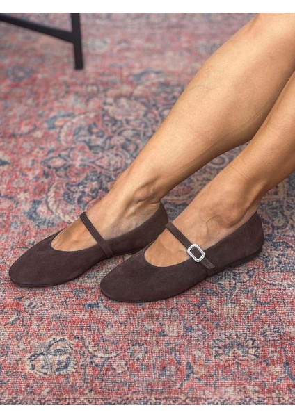 Velma Hakiki Süet Deri Taşlı Toka Detaylı Acı Kahve Babet modelleri