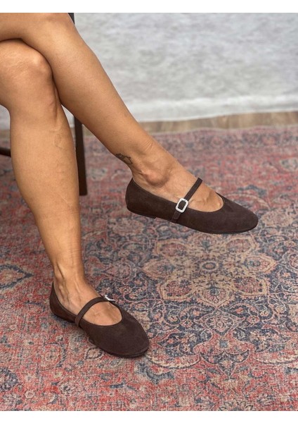 Velma Hakiki Süet Deri Taşlı Toka Detaylı Acı Kahve Babet fırsatları