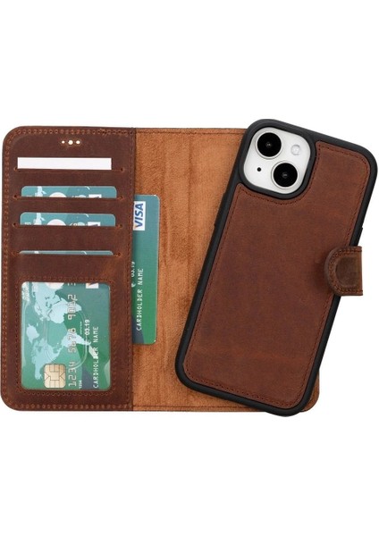 Apple iPhone 15 Uyumlu Deri Cüzdanlı Kılıf Mwwn G2 Kahve indirimleri