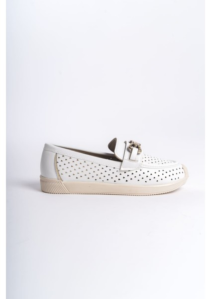 Layla Bağcıksız Ortopedik Rahat Taban Kalp Desenli Kadın Babet Ayakkabı Ckt - Beyaz indirimleri