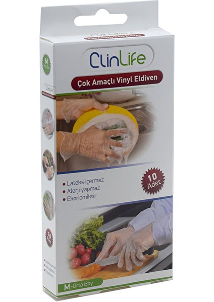 3 Adet Clinlife Çok Amaçlı Vinyl Eldiven 10'lu Orta