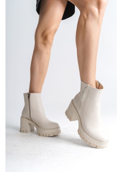 Lısse Fermuarlı Ortopedik Taban Kalın Topuklu Kadın Bot Ckt - Krem fiyatları