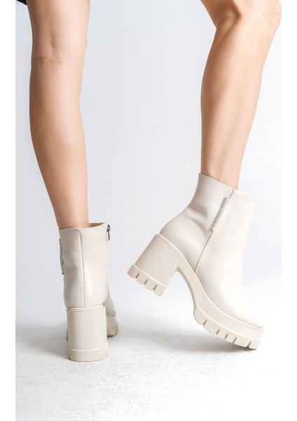 Lısse Fermuarlı Ortopedik Taban Kalın Topuklu Kadın Bot Ckt - Krem modelleri
