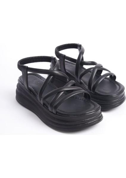 Bella Lastikli Şerit Detaylı Ortopedik Taban Kadın Sandalet Cst - Siyah modelleri