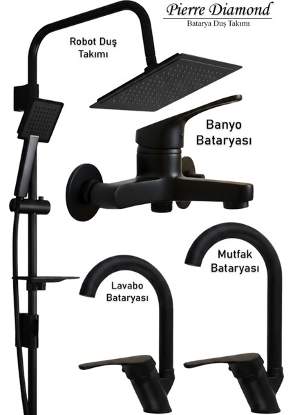 Mutfak Lavabo Banyo Bataryası Robot Duş Takımı Siyah Renk Çeşitleri
