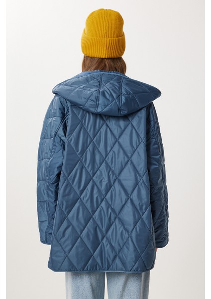 Kapüşonlu Kapitone Oversize Mont LFN0002 Indigo Mavi indirimleri