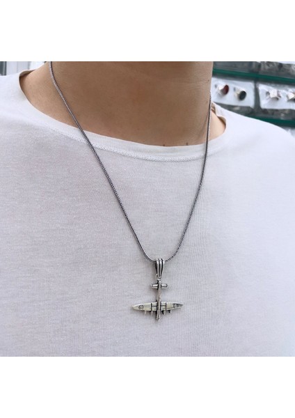 Gümüş Uçak Detaylı Erkek Kolye fırsatları