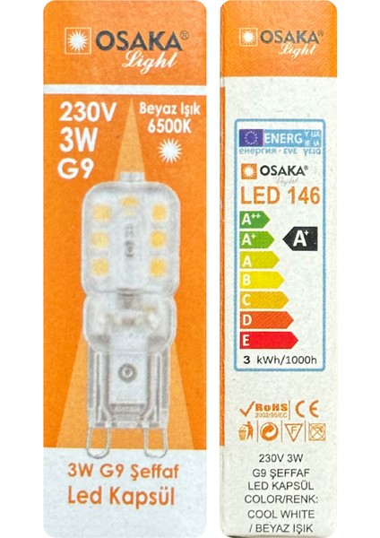 (1 adet) OSAKA 3W Beyaz Işık (6500K) Dim Edilebilir G9 Duylu LED Kapsül Ampul fiyatları