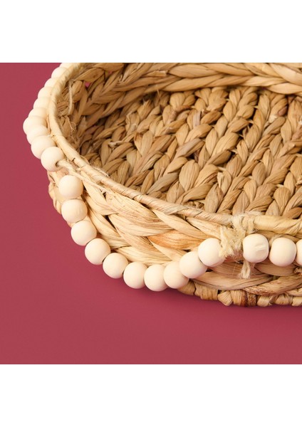 Boncuklu Su Sümbülü Dekoratif Tepsi - Bej - 33 cm modelleri