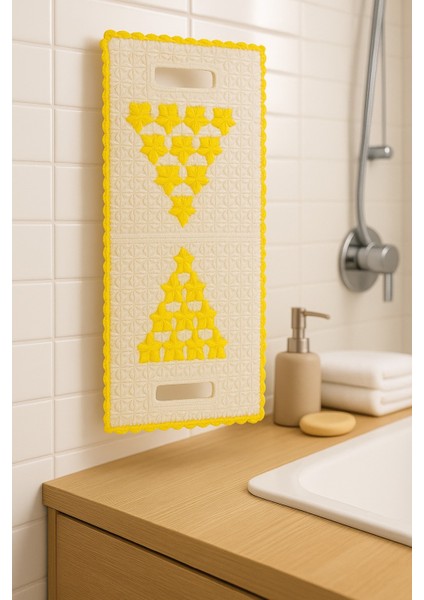 El Yapımı Sarı Yıldız Desenli Lif – Yumuşak Dokulu Örgü Banyo Lifi