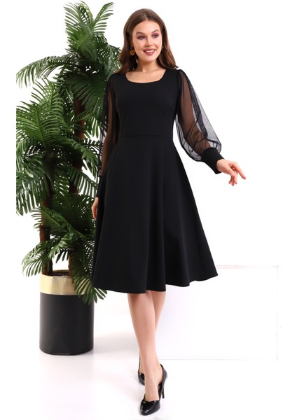 Yuvarlak Yaka Kol Tül Elbise F117