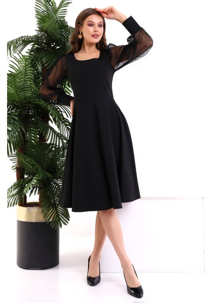 Yuvarlak Yaka Kol Tül Elbise F117 fiyatları